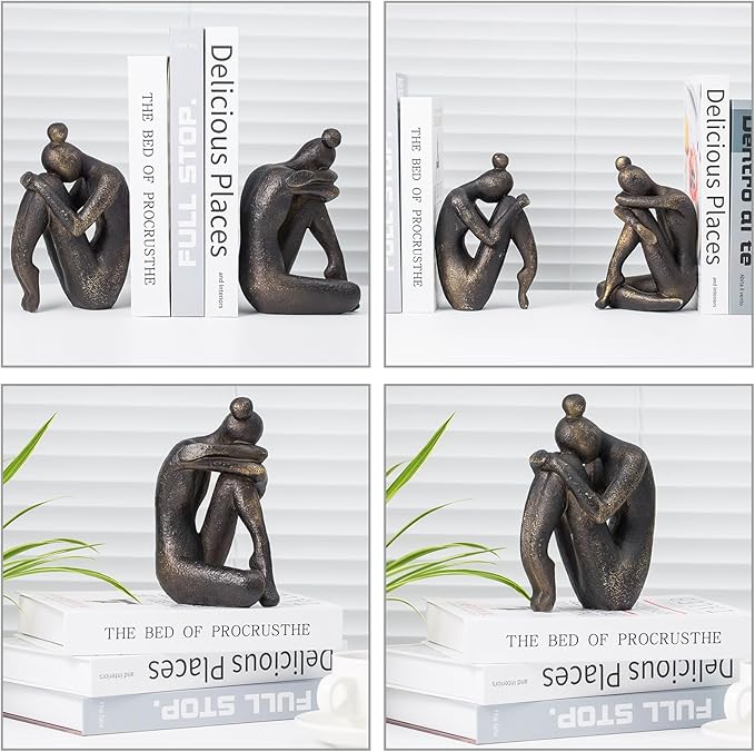 Lukitas Unique Decorative Girl Thinker Bookends, Non-Slip Book Holder, Home Office Bookshelf Decor, Creative Desktop Ornaments for Study Room Hotel Shelves, Resin, 1Pair/2Piece 6.5''-Ruum Studio Home