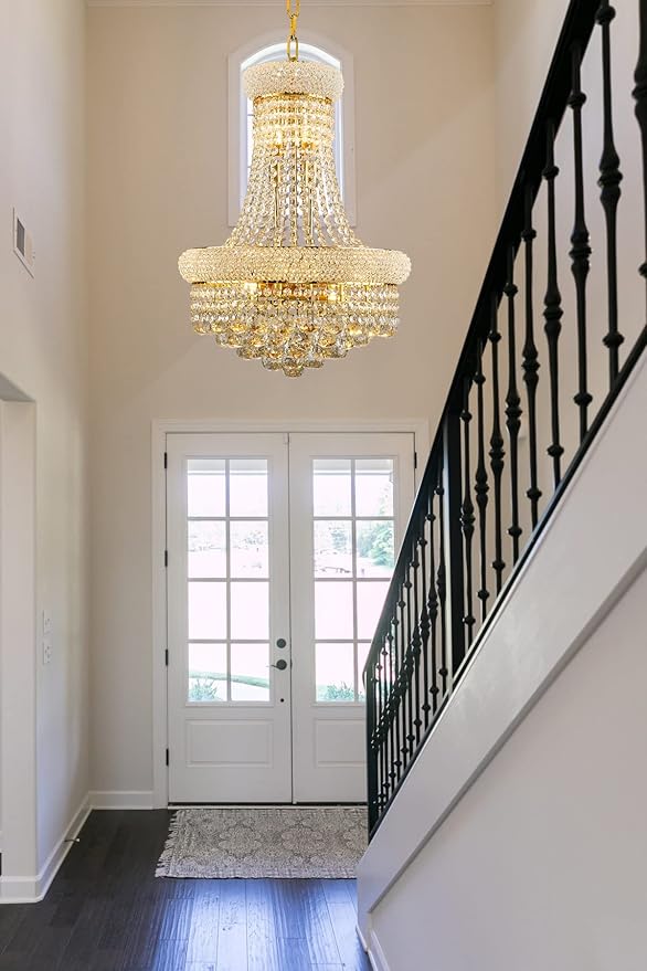 10 - Light Unique Empire Crystal Chandelier for Foyer Entryway Living Room Dining Room Bedroom Hallway Gold Finish-Ruum Studio Home