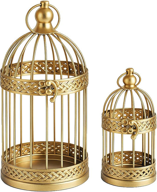 VELA LANTERNS Birdcage Decor Candle Holder Lantern Decorative Wedding Table Centerpiece Decorations, 10" and 6" Tall, Gold, Set of 2-Ruum Studio Home