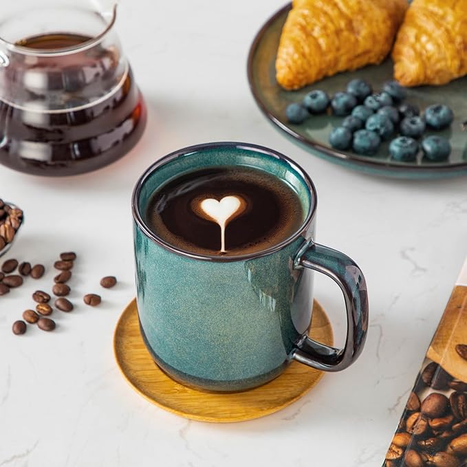vancasso STARRY Coffee Mugs Set, 16 oz Ceramic Coffee Cups for Americano Hot Tea Iced Coffee Cold Brew Cocoa Milk Stoneware Mugs Set of 6, Dishwasher & Microwave Safe, Green-Ruum Studio Home