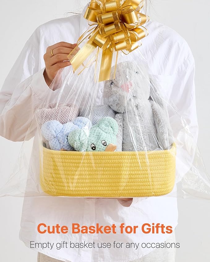 KALLAX Small Woven Basket, 12 x 8 x 4.5 Inches, Storage Basket for Organizing, Cute Small Rope Shelf Closet Cube Storage Bins Baskets for Shelves, Dog Toy Gift Baskets Empty, 3 Pack Yellow-Ruum Studio Home