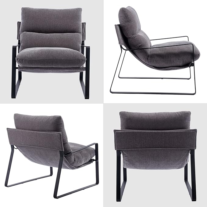 DUOMAY Modern Accent Arm Chair, Comfy Linen Lounge Lazy Chair with Metal Leg, Mid-Century Corner Chair for Living Room Bedroom Office Apartment, Grey-Ruum Studio Home
