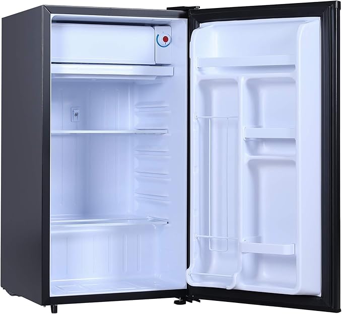 RCA RFR321-B-Black-COM RFR321 Single Mini Refrigerator-Freezer Compartment-Adjustable Thermostat Control-Reversible Doors-Ideal for Dorm, Office, RV, Garage, Apartment-Black Cubic Feet, 3.2 CU.FT-Ruum Studio Home