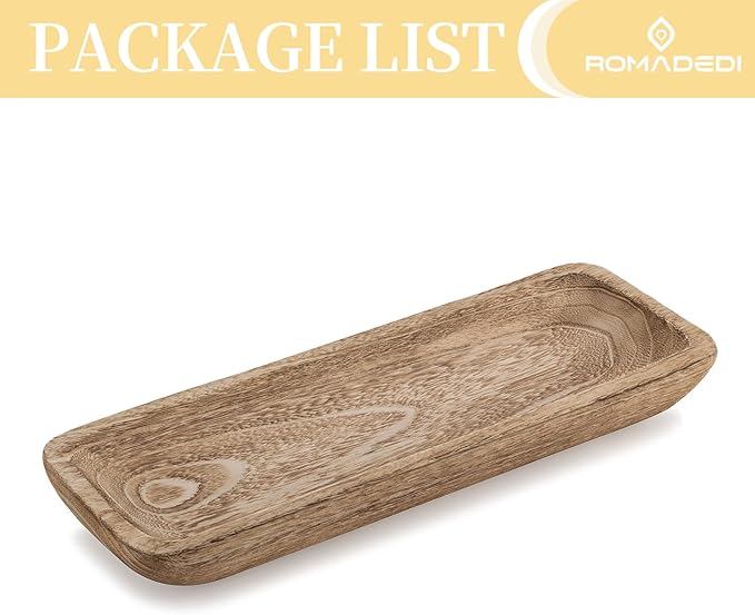 Romadedi Decorative Bowls for Home Decor, Wooden Dough Bowl for Decor, 16" Large Wood Bowl for Kitchen Table Centerpieces, Long Narrow Wooden Tray for Dining Table Decor Centerpiece-Ruum Studio Home