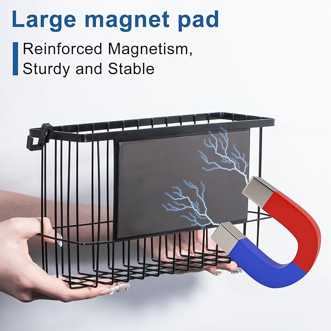 dedoot Magnetic Holder Locker Strong Black Mesh Holder Magnetic Basket Organizer Shelf Rack for Whiteboard,Fridge, Sponge, Recipe, Beverage ,Refrigerator ,Office File Foil,10.25x 3.6x 6 inches-Ruum Studio Home