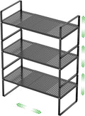 Expandable Cabinet Storage Shelf Stackable Organizer Rack for Kitchen Bathroom Pantry Spice Cupboard Coffee Countertop Home Office Desk Heavy Duty Nonslip Black Large 3 Packs-Ruum Studio Home
