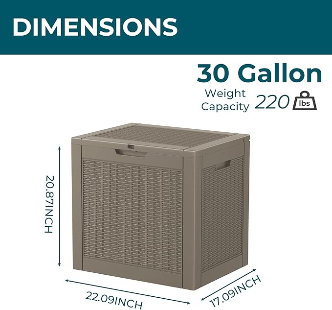 Vixzen 31 Gallon Resin Deck Box - Lockable Outdoor Storage for Patio Cushions, Garden Tools, Pool Supplies，Grey-Ruum Studio Home