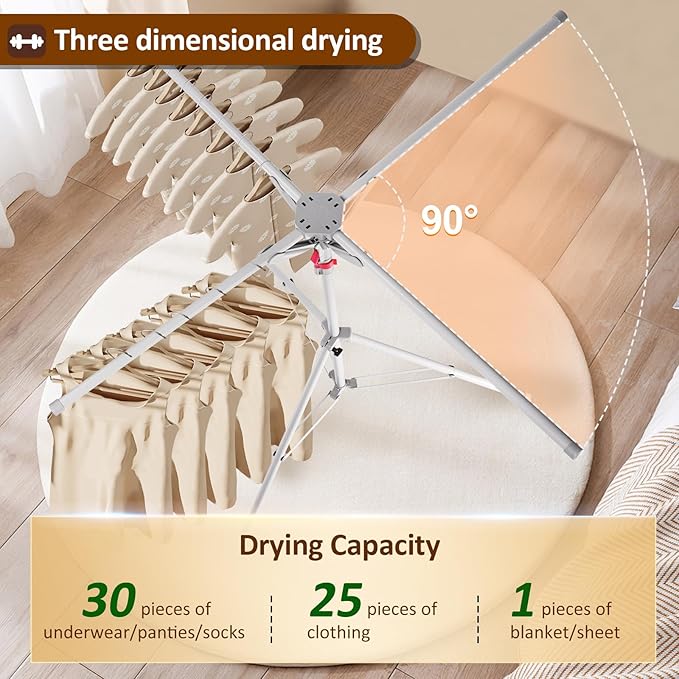 Tripod Drying Rack Height Adjustable, 2025 Upgraded Foldable Portable Standing Drying Rack,Carbon Steel Material Drying Rod, Easy to Install,Use for Indoor and Outdoor Clothes, Towel Drying-Ruum Studio Home