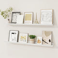 Picture Ledge Shelf, Solid Pine Wood Floating Shelves Set of 2, 36 Inches Nursery Book Shelves for Toys Storage, Kids Bookshelf Wall Mounted for Living Room Bedroom Decor Books Photo Frames, White-Ruum Studio Home