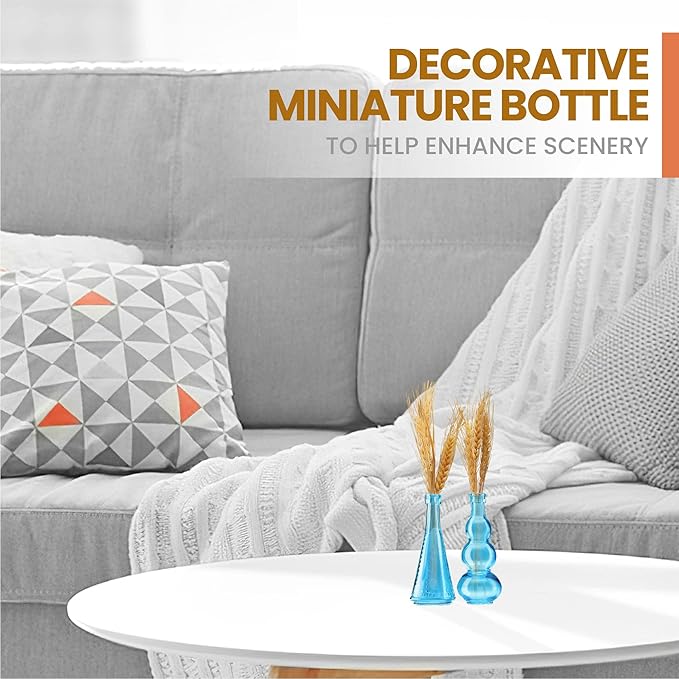 Small Blue Vintage Glass Bottles with Corks, Mini Vases, Decorative, Potion, Assorted Design Set of 12 pcs, 4.6 Inch Tall (11.43cm), 1.4 Inch Wide (3.56cm)-Ruum Studio Home