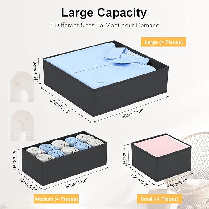 DIMJ Drawer Organizer 15 Pack - Foldable Baby Organizers and Storage & Dresser Organizer for Nursery, Bedroom, Closet - Nursery Organization Dresser Dividers for underwear, Sock,Bra, Belt, Tie，Black-Ruum Studio Home