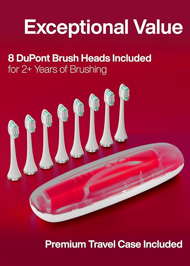 Aquasonic Vibe Series Ultra-Whitening Toothbrush – ADA Accepted Electric Toothbrush - 8 Brush Heads & Travel Case – 40,000 VPM Motor & Wireless Charging - 4 Modes w Smart Timer – Ruby-Ruum Studio Home