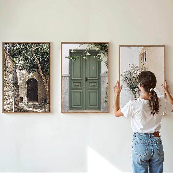 SIGNINART Large Vintage Italy City Landscape Framed Canvas Wall Art Set, Olive Green Tree Country Wall Decor, Modern Minimalist French Farmhouse Art Print for Living Room,Bedroom,Office 16 x24 x3-Ruum Studio Home