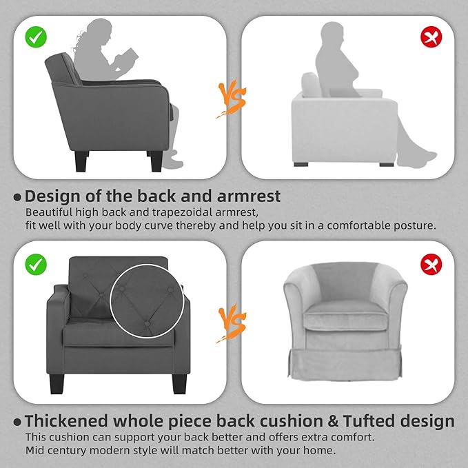 STHOUYN Living Room Chairs Accent Chairs Set of 2, Waiting Room Arm Chairs, Reading Chairs for Bedroom Comfy Club Chair Tufted, Office Small Space (2, Grey)-Ruum Studio Home