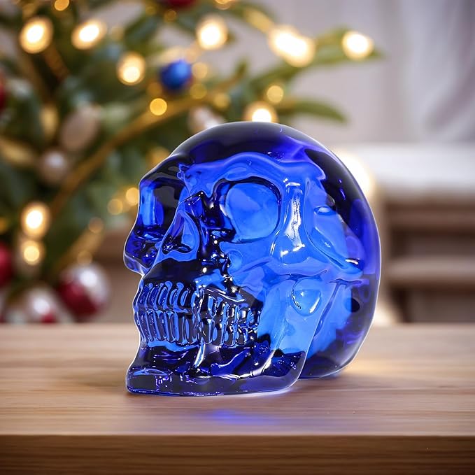 Model Statue for Halloween Decor Indoor Blue Crystal Skull Decorative Figurine Gifts for Women Husbands Halloween Head Figurine Decoration Gift (Blue Skull)-Ruum Studio Home