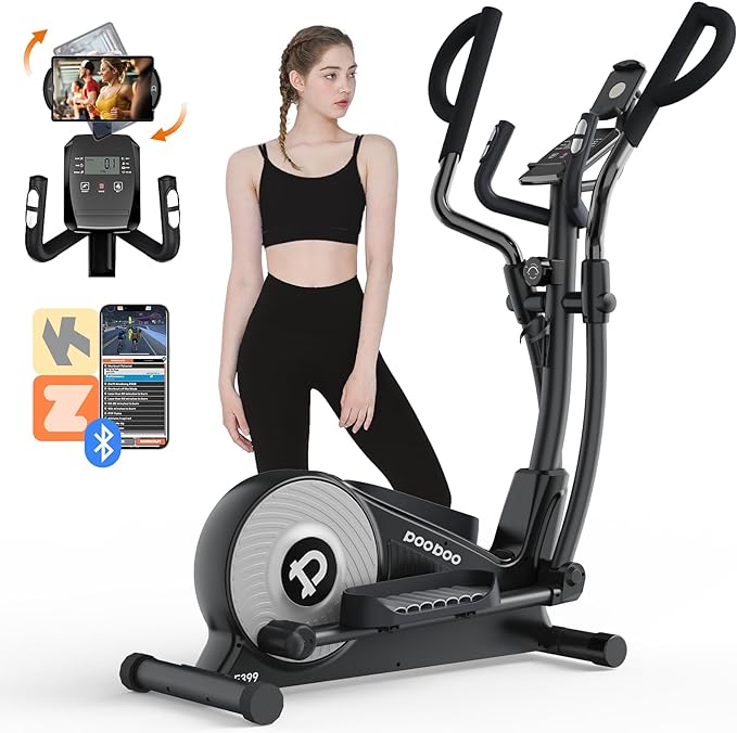 pooboo Elliptical Machine, Elliptical Exercise Machine with 16-Level Resistance&Hyper-Quiet Magnetic Driving System, Elliptical Machine for Home with LCD Monitor&15.5IN Stride, 350LBS Weight Capacity-Ruum Studio Home