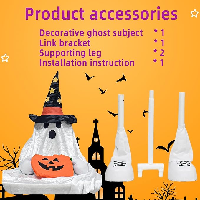 37" Cute Front Porch Light Up Halloween Ghost Décor, Kids Standing Trick or Treat Indoor and Outdoor Decorations-Star Moon-Ruum Studio Home