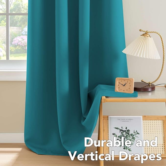 H.VERSAILTEX Blackout Thermal Insulated Solid Room Darkening Curtains/Panels/Drapes for Bedroom 108 Inches Long, Grommet Light Blocking Curtains for Sliding Glass Door, Turquoise Blue, Set of 2-Ruum Studio Home