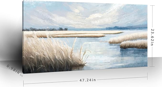amatop Large Coastal Wall Art Abstract Landscape Beach Ocean Marsh Canvas Print Calming Soft Blue and Beige Wetland Picture Minimalist Neutral Nature Artwork for Bedroom Living Room Office 48x24-Ruum Studio Home