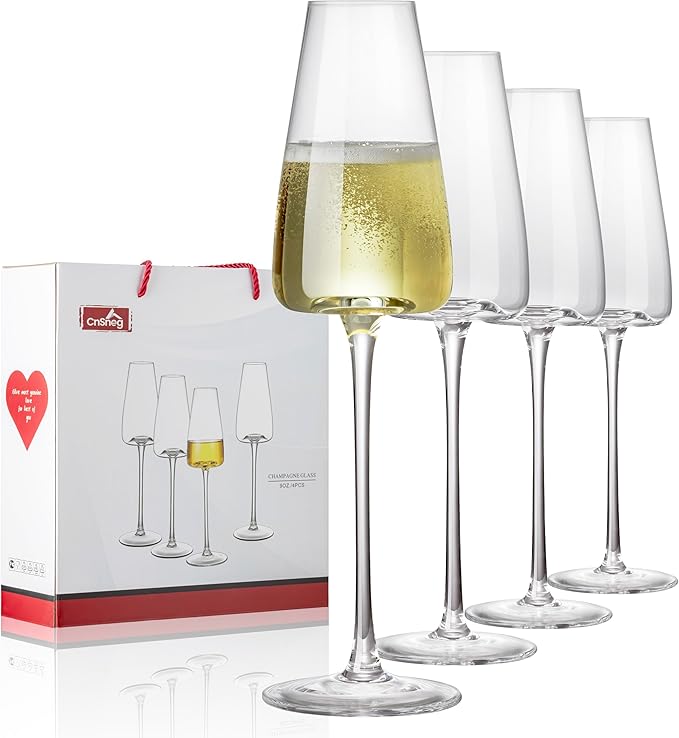 Champagne Flutes Glass Set of 4,Crystal Champagne Glasses 9OZ/ 270ML, Hand Blown Mimosa Glasses, Unique Champagne Gift for Wedding, Engagement Gift-Ruum Studio Home