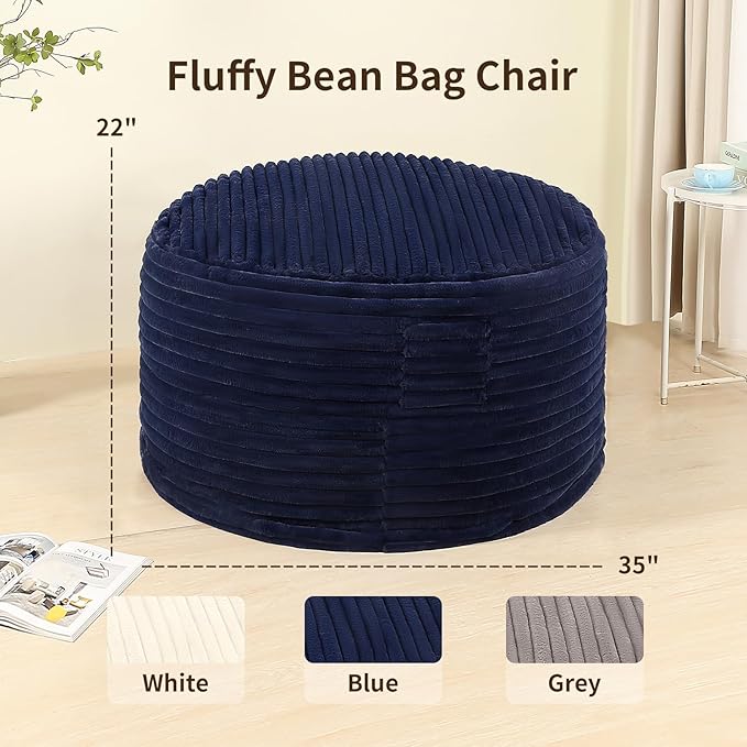Memory Foam Bean Bag Chair for Adults/Teens, Bean Bag Sofa with Fluffy Removable Cover, for Living Room Bedroom, 3FT Blue-Ruum Studio Home