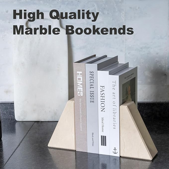 Marble Bookend for Heavy Books, Decorative Bookends for Shelves, Durable and Heavy-Duty Book End for Hardback Books & CDS, Unique Book Stopper & Holder, Sunny Golden, Set of 2-Ruum Studio Home