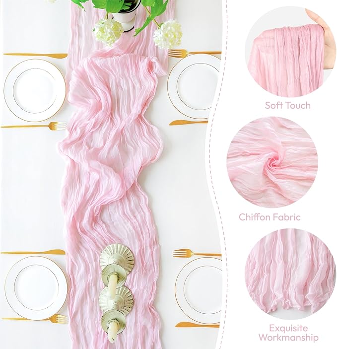 Sioloc 10 Pack Light Pink Cheesecloth Table Runner Fall Autumn Decor for Home 10ft Table Cloth for Tea Wedding Birthday Party Baby Bridal Shower Halloween Thanksgiving-Ruum Studio Home