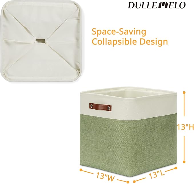 DULLEMELO Storage Baskets for Organizing, Linen Closet Organizers and Storage Baskets for Dog Toy Box, 13 Inch Decorative Cube Storage Bins with handle for Baby Gift Basket(4 Pack - 13" White&Green)-Ruum Studio Home
