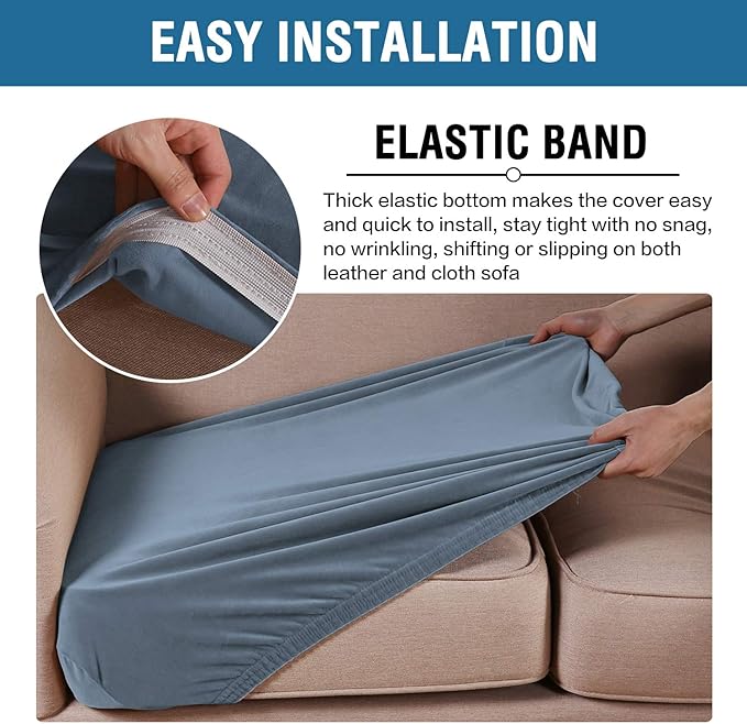 H.VERSAILTEX Velvet Stretch Couch Cushion Cover Plush Cushion Slipcover for Chair Loveseat Sofa Cushion Furniture Protector Seat Cushion Sofa Cover (3 Piece XL Sofa Cushion Covers, Stone Blue)-Ruum Studio Home