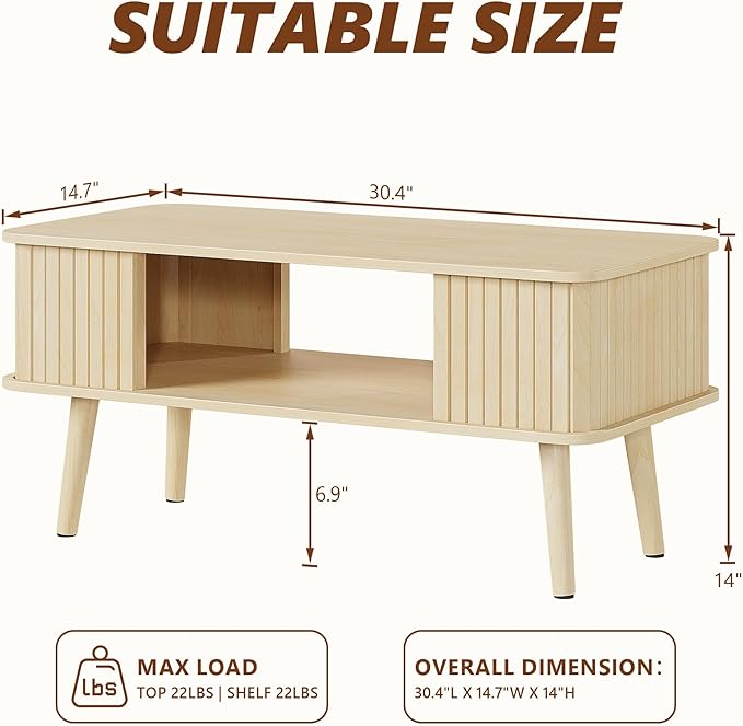 LAZZO Coffee Table with Storage Center Table for Living Room Rectangle Coffee Table with Rounded Edges,Easy Assembly, Natural Wood-Ruum Studio Home