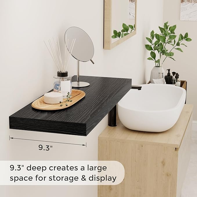 24 Inch Floating Shelves, Rustic 24 x 9 Black Floating Shelf for Wall, Black Bathroom Shelf Set of 2, Farmhouse Wood Wall Shelves for Bedroom, Kitchen, 9 Inch Deep Shelves for Home Storage-Ruum Studio Home