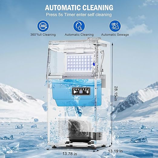 Commercial Ice Maker Machine 130 LBS/24H, 45 Ice Trays Freestanding & Undercounter Ice Machine Stainless Steel with 20 LBS Ice Storage Capacity, Ice Maker with Water Line and Filter, Dual Water Inlet-Ruum Studio Home