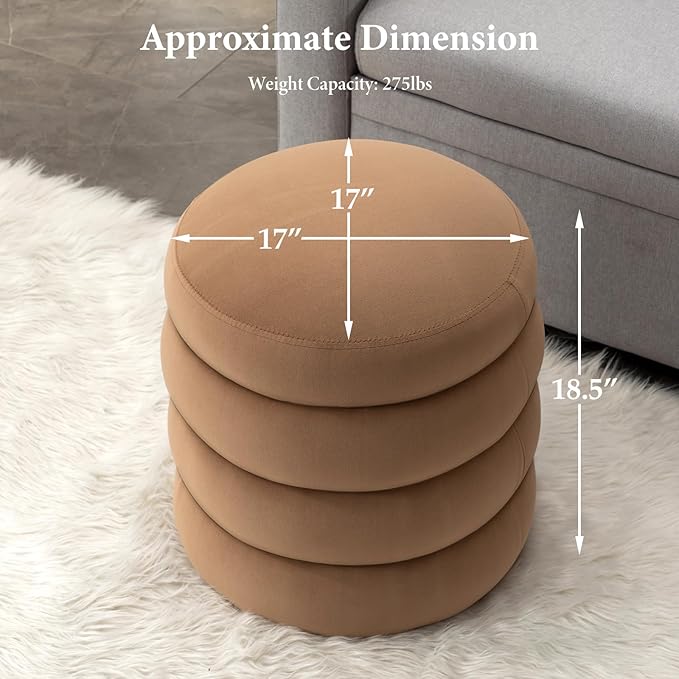 Furniliving Modern Round Ottoman, Soft Bedroom Ottoman Footstool Round Ottomans Stool for Living Room, Makeup Room, Coffee, Velvet-Ruum Studio Home