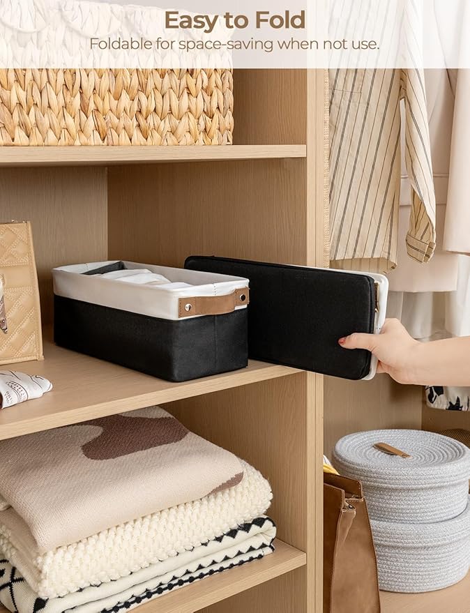 StorageWorks Narrow Storage Bins, Small Basket for Closet and Shelves, Fabric Organizer with Handles, Toilet Paper Storage, Black and White, 2-Pack-Ruum Studio Home
