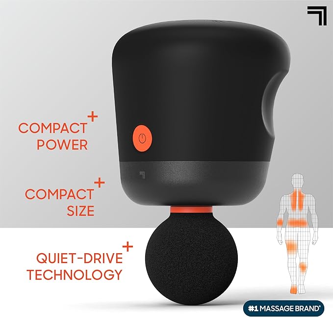 Sharper Image® Powerboost® Palm Portable Percussion Massager - 4 Attachments, 4 Speeds| Compact Full Body Back & Shoulder Mini Massage Gun| Deep Tissue Muscle Soreness Recovery| Wellness Gift-Ruum Studio Home