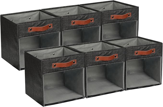 HNZIGE Fabric Cube Storage Bins 11 x 11, Collapsible Storage Cubes Bins for Storage Shelves,Foldable Cube Storage Bins for Storage, Cubby Closet Clear Bins for Storage Blanket(Prints Black 6PCS)-Ruum Studio Home
