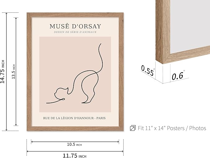 Poster Master Vintage Poster - Retro One Line Cat Drawing Print - Cat Art - Minimal Gift for Men, Women, Animal Lover - Abstract Wall Decor for Home, Office, Bedroom, 11x14 Beige Framed-Ruum Studio Home