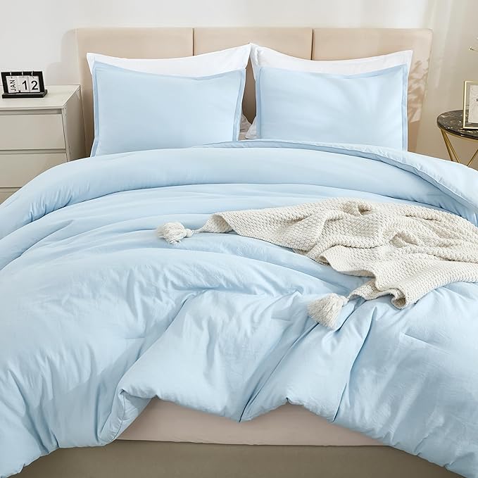 Litanika Comforters Light Blue Queen Size, 3 Pieces Lightweight Solid Bedding Comforter Set, All Season Fluffy Bed Set (90x90In Comforter & 2 Pillowcases)-Ruum Studio Home