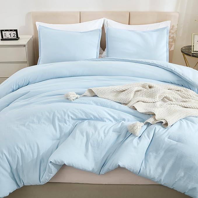 Litanika Comforters Light Blue King Size, 3 Pieces Lightweight Solid Bedding Comforter Set, All Season Fluffy Bed Set (104x90In Comforter & 2 Pillowcases)-Ruum Studio Home