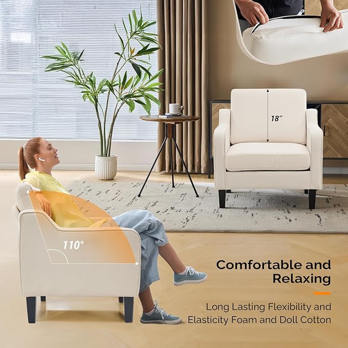 VINGLI Modern Accent Chairs Set of 2, Beige Living Room Chairs Comfy Armchair for Bedroom, Upholstered Sofa Chair Reading Chair for Small Spaces, Apartment, Waiting Room-Ruum Studio Home