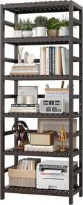 FOTOSOK 6-Tier Bamboo Shelf, Bamboo Bookcase with Adjustable Shelves, Free Standing Storage Shelf Unit, Plant Flower Stand for Kitchen, Bathroom, Home Office, Vintage-Ruum Studio Home