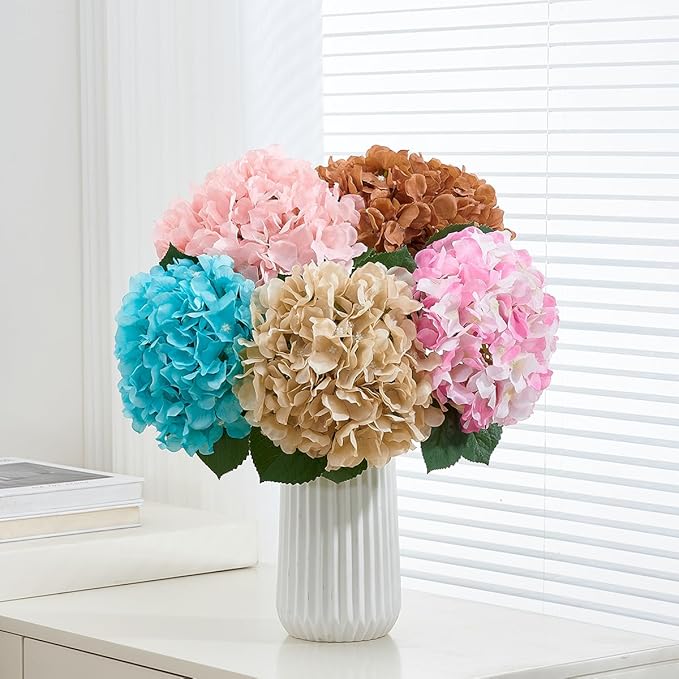 8Pcs Dusty Blue Fake Flowers Silk Hydrangea Artificial Flowers Bouquets Faux Hydrangea Stems for Home Table Centerpieces Wedding Party Decoration-Ruum Studio Home