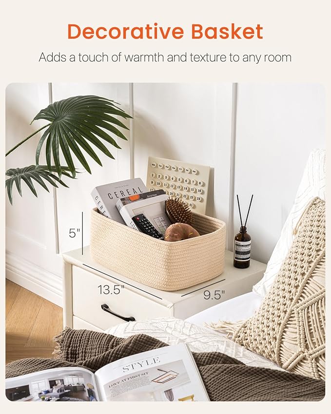 KALLAX Small Woven Basket, 13.5 x 9.5 x 5 Inches, Storage Basket for Organizing, Cute Small Rope Shelf Closet Cube Storage Bins Baskets for Shelves, Dog Toy Gift Baskets Empty, 3 Packs, Beige-Ruum Studio Home