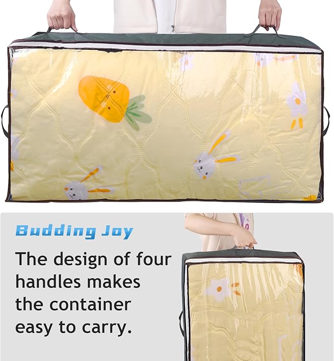Budding Joy 90L Under Bed Storage Containers, Closet Organizers and Storage Bins, Foldable Underbed Storage Bags for Blanket, Clothing, Comforter, Sweaters, Pillows, Linen Sheets, Wrapping Paper, Grey-Ruum Studio Home