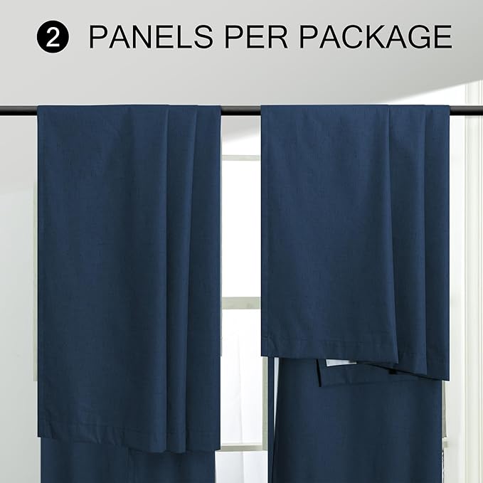 Navy Blue Blackout Curtains for Living Room 84 Inch Length 2 Panel Set Back Tab Pocket Midnight Dark Blue Black Out Linen Window Drape Thermal Insulated Room Darkening Curtain for Bedroom Boys 84 Long-Ruum Studio Home
