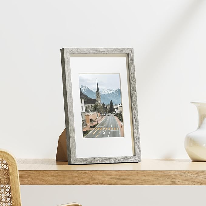 Vittanly 8x12 Picture Frames Set of 9, Shatter Resistant Plexiglass, Display 6x8 Pictures with Mat or 8x12 without Mat, Photo Frames for Wall or Tabletop, Engineered Wood, Grey-Ruum Studio Home