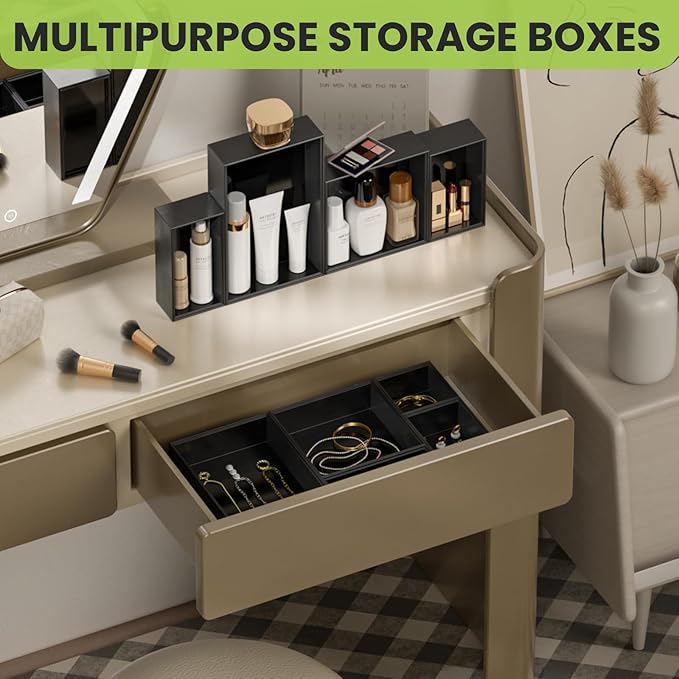 Bamboo Drawer Organizer Set, 5 PCS Multi-use Varied Sizes Junk Drawer Organizer Kitchen Storage Box for Office, Home, Bedroom, Bathroom, Black-Ruum Studio Home