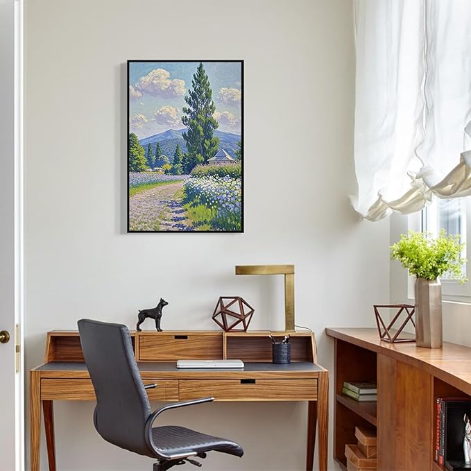 Countryside wildflowers landscape canvas poster natural plant flower artwork retro pastoral flower path suitable for farmhouse decoration-Ruum Studio Home