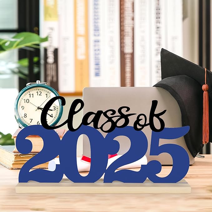 COCHIE Metal Class of 2025 Sign, Graduation Party Decorations for School, Home, Shelf, Mantel, Graduation Gifts for Graduate, Blue and Black Grad Table Top for Parties Decor Supplies (Class of 2025)-Ruum Studio Home