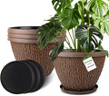 16 Inch Large Outdoor Plant Pot, 4 Pack Thickened Flower Pots with Drainage Holes & Saucer, Pebbles Pattern Design Tree Planters Outdoor for Garden Porch Home-Ruum Studio Home